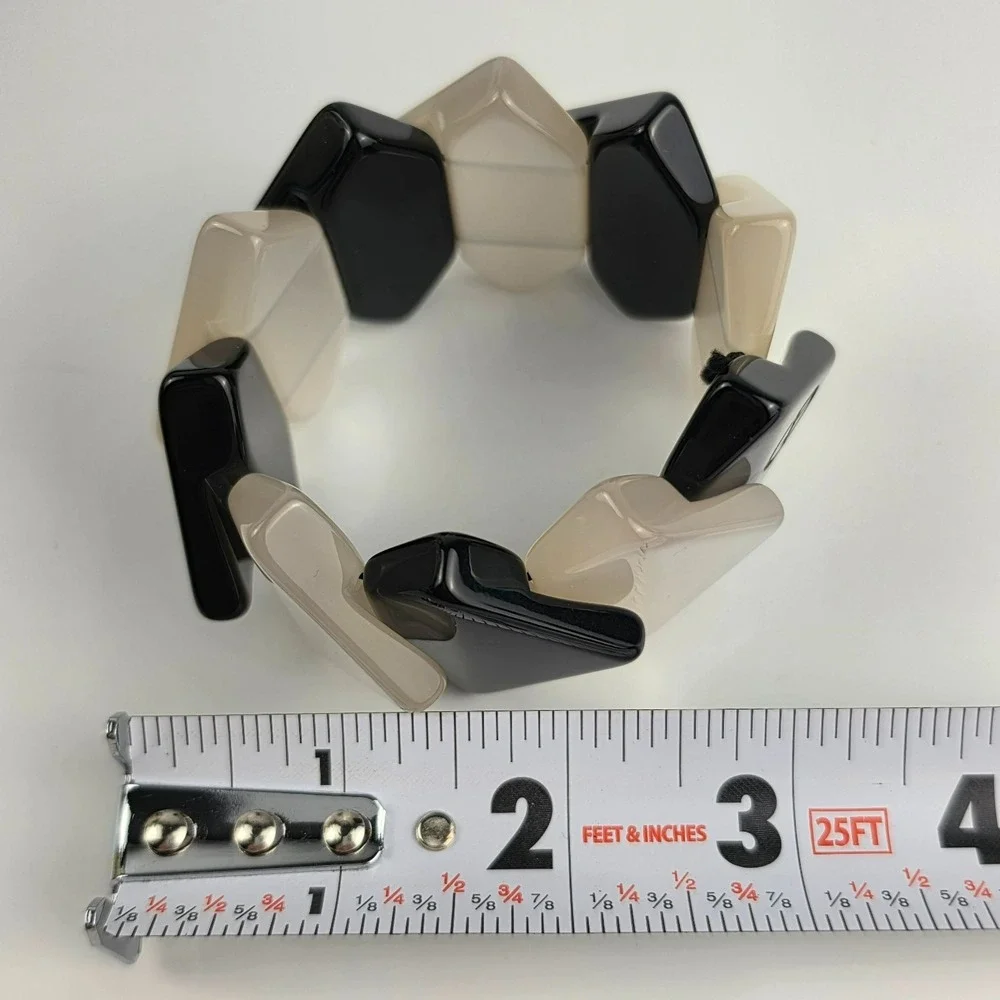 Vintage Giorgio Armani Geometric Resin Block Bracelet Logo w/Dustbag Black White